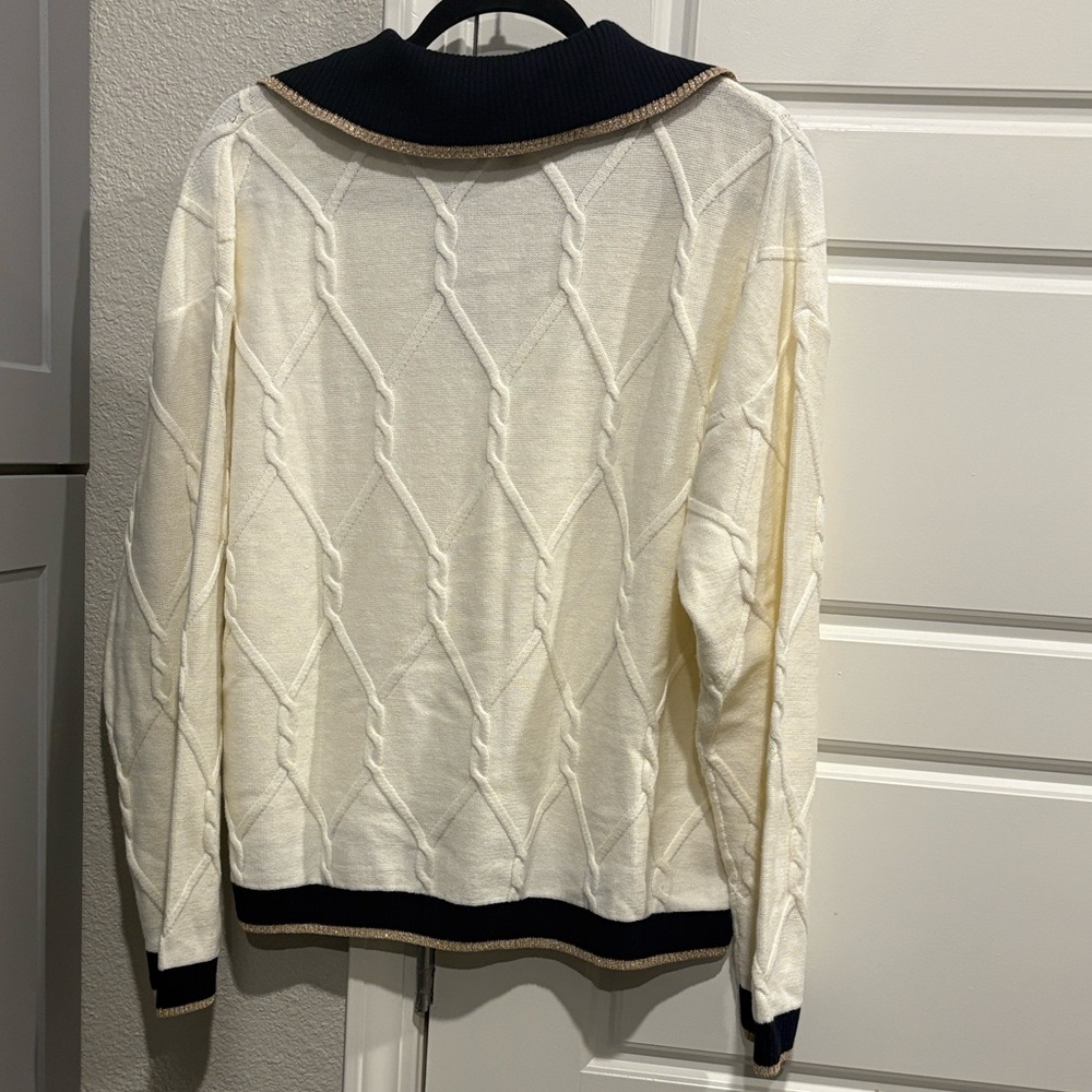 NWT Talbots Laticce Cable Johnny Collar Sweater-Tipped
Women's Cream/gold XL - Picture 4 of 5
